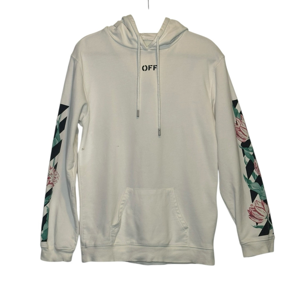 Off White Cherry Blossom White Floral Hoodie Sweatshirt size X Small